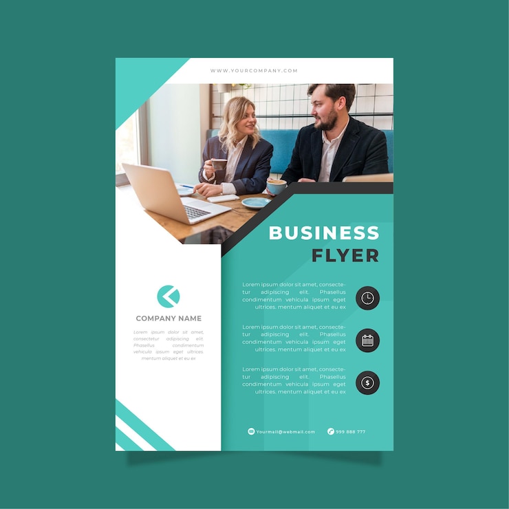 Vecteur gratuit modèle d'impression flyer entreprise bleu et blanc
