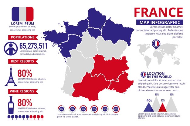 Poster Carte de France vectoriel avec Départements et le DOM TOM 