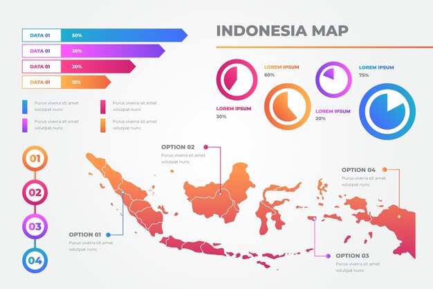 Modèle d'infographie de carte d'Indonésie