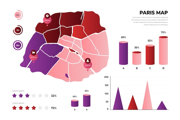 Vecteur gratuit modèle d'infographie de carte de paris dégradé