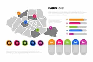 Vecteur gratuit modèle d'infographie de carte de paris plat