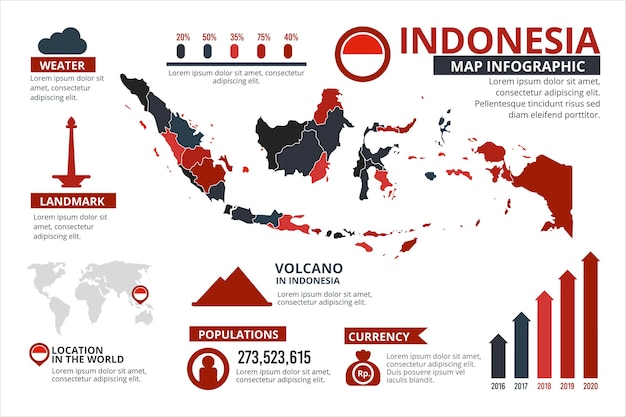 Modèle D'infographie De Carte Plat Indonésie