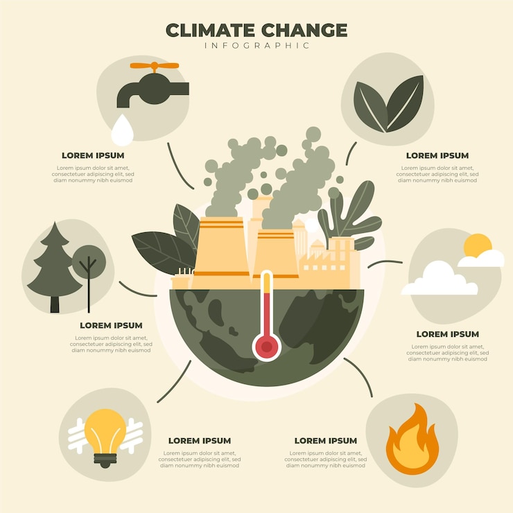 Vecteur gratuit modèle d'infographie sur le changement climatique plat dessiné à la main