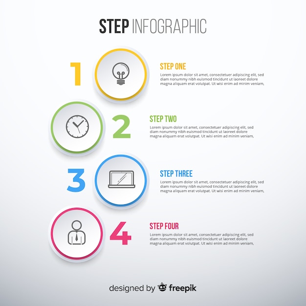 Vecteur gratuit modèle d'infographie coloré avec étapes