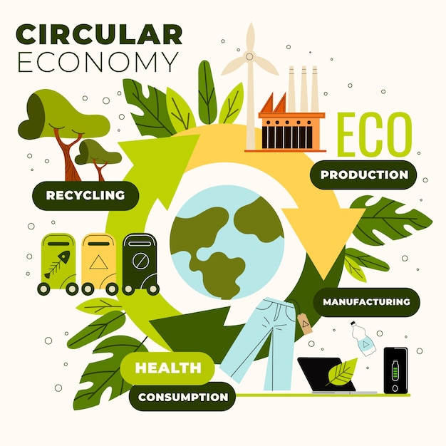 Vecteur gratuit modèle d'infographie d'économie circulaire de conception plate