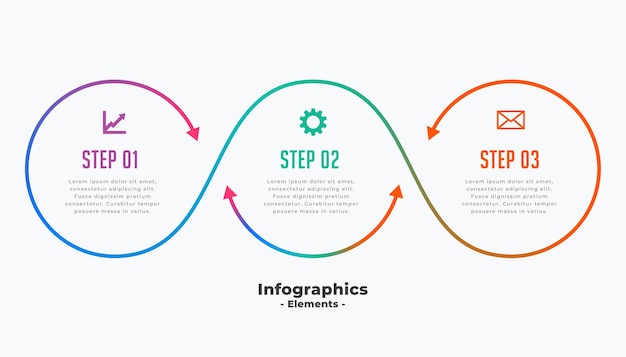 Vecteur gratuit modèle d'infographie d'entreprise élégant en trois étapes