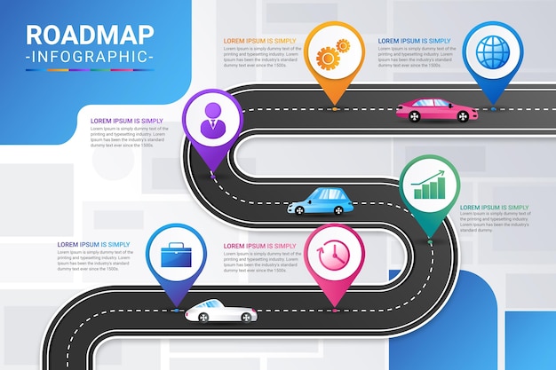 Vecteur gratuit modèle d'infographie de feuille de route dégradée