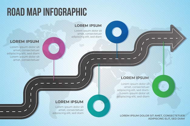 Vecteur gratuit modèle d'infographie de feuille de route dégradée