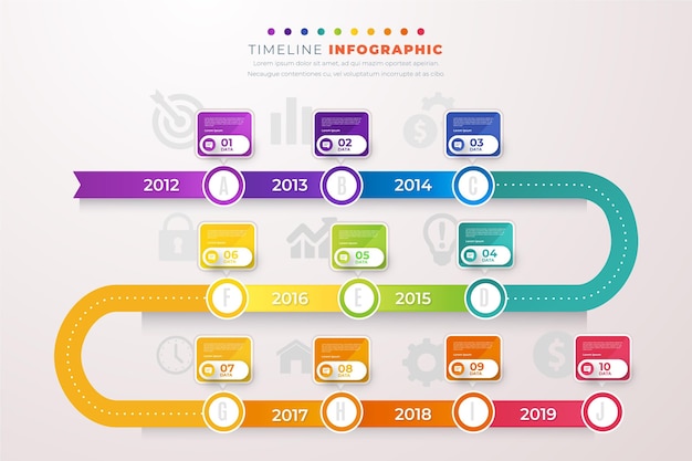 Vecteur gratuit modèle d'infographie de feuille de route dégradée