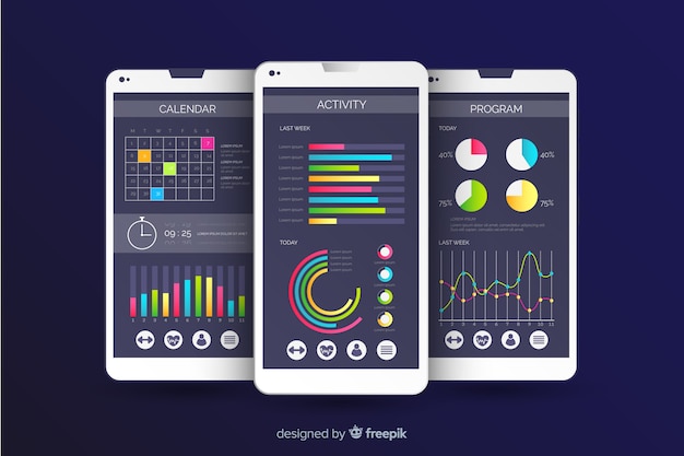 Vecteur gratuit modèle d'infographie de fitness app mobile