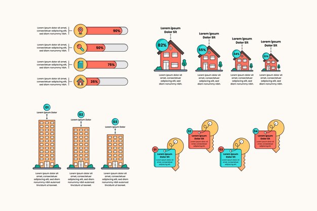 Modèle d'infographie immobilier plat linéaire