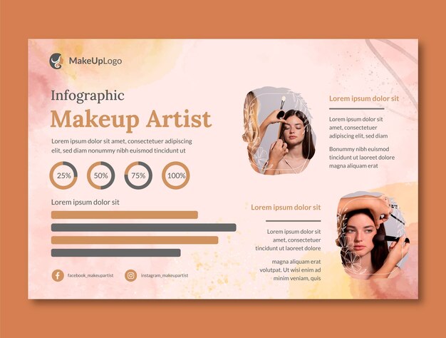 Modèle d'infographie de maquilleur aquarelle