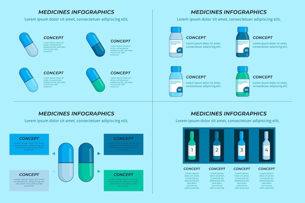 Vecteur gratuit modèle d'infographie de médicaments linéaires