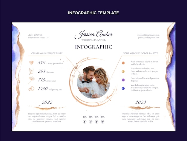 Modèle d'infographie de planificateur de mariage aquarelle