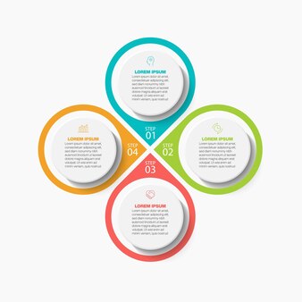 Modèle d'infographie de présentation business circle avec 4 options.