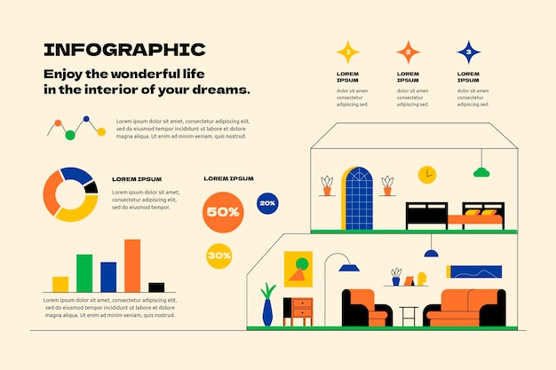 Vecteur gratuit modèle d'infographie de société de design d'intérieur plat