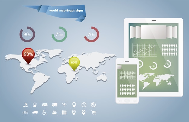 Modèle infographique de la carte mondiale