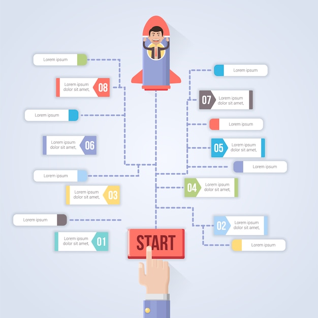 Vecteur gratuit modèle infographique commercial avec fusée