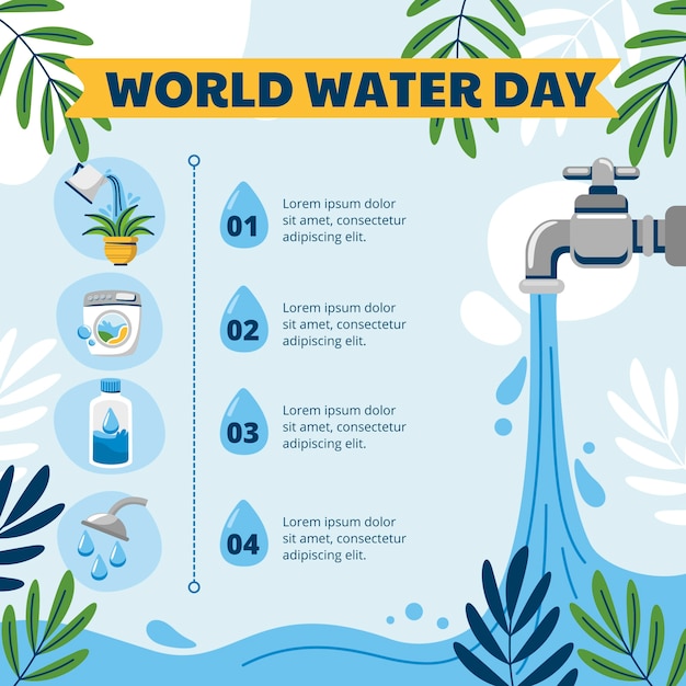 Vecteur gratuit modèle infographique de la journée mondiale de l'eau plate