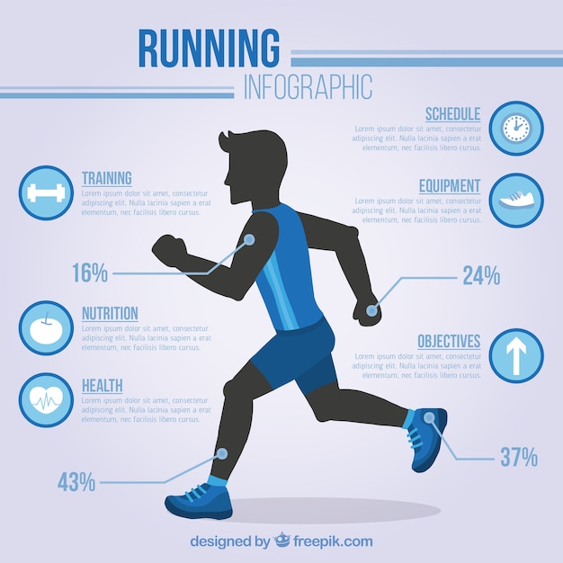 Vecteur gratuit modèle infographique plat avec homme en course