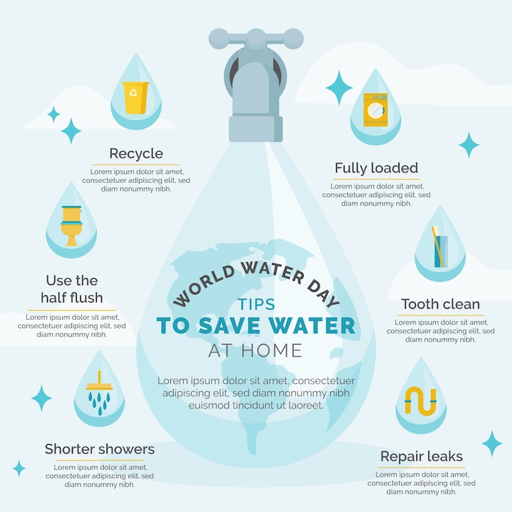 Vecteur gratuit modèle infographique plat de la journée mondiale de l'eau
