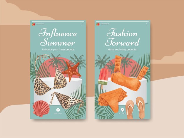 Modèle instagram avec concept de mode de tenue d'étéstyle aquarellexA