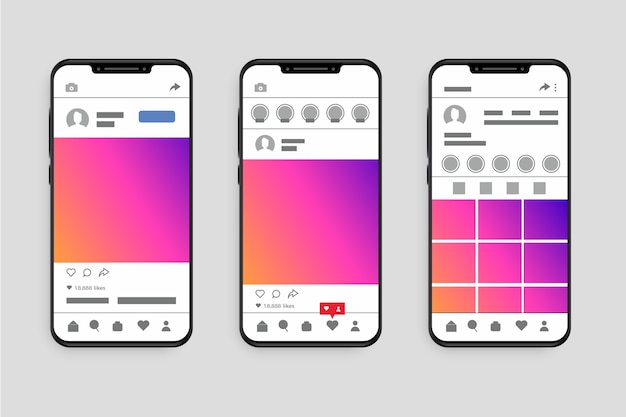 Vecteur gratuit modèle d'interface de profil instagram avec téléphone