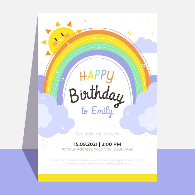 Modele D Invitation D Anniversaire Arc En Ciel Vecteur Gratuite