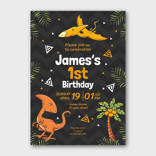 Modèle D'invitation D'anniversaire De Dinosaure De Dessin Animé