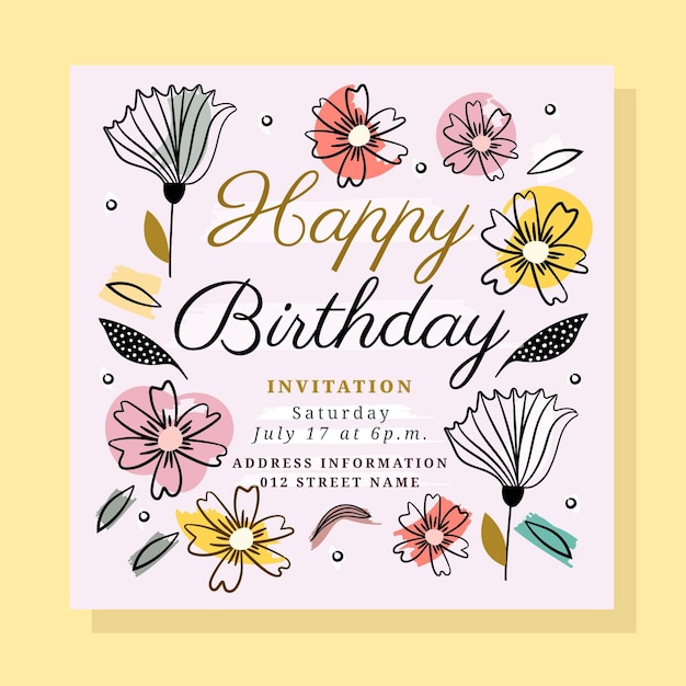 Modèle D'invitation D'anniversaire Avec Des Fleurs