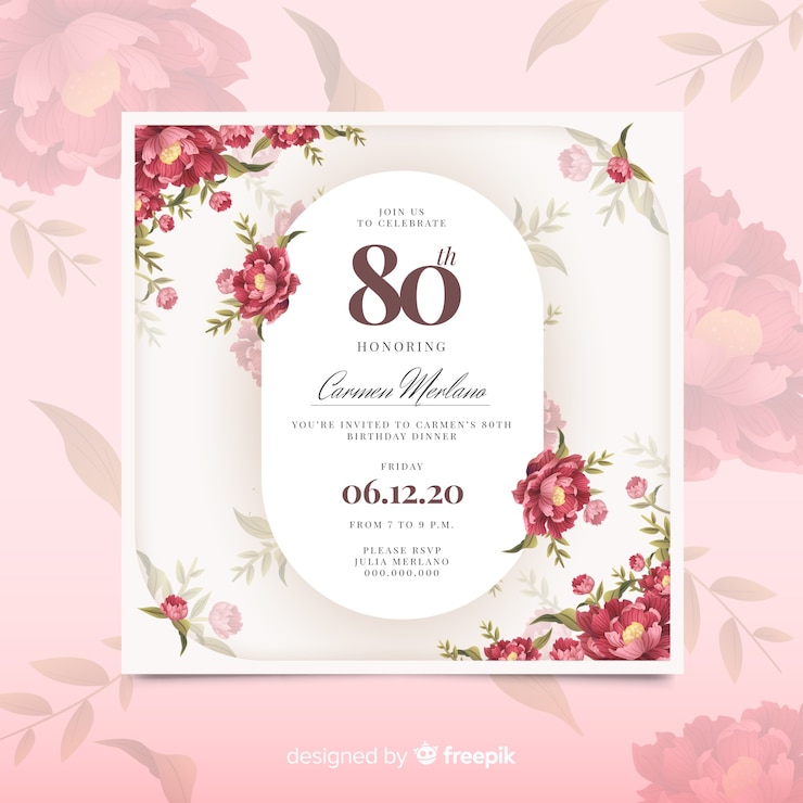 Vecteur gratuit modèle d'invitation d'anniversaire floral rose
