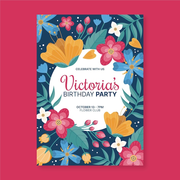 Vecteur gratuit modèle d'invitation d'anniversaire floral