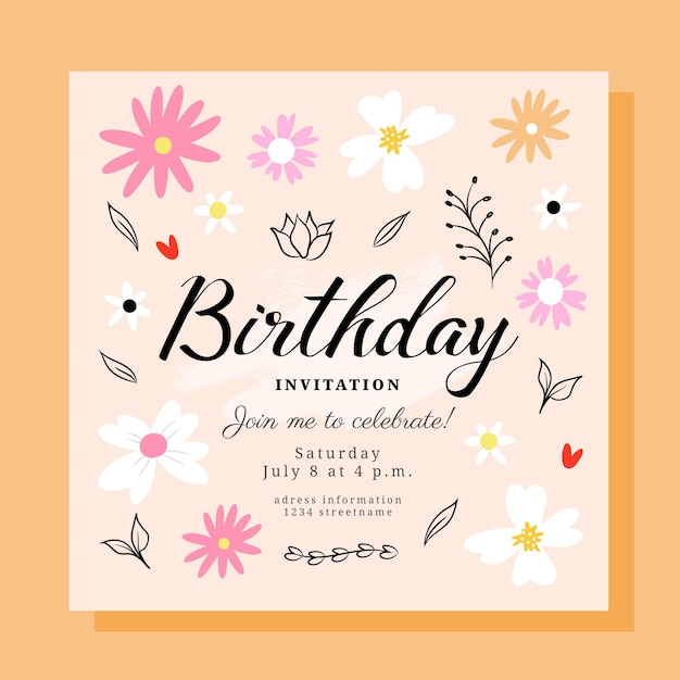 Modèle D'invitation D'anniversaire Floral