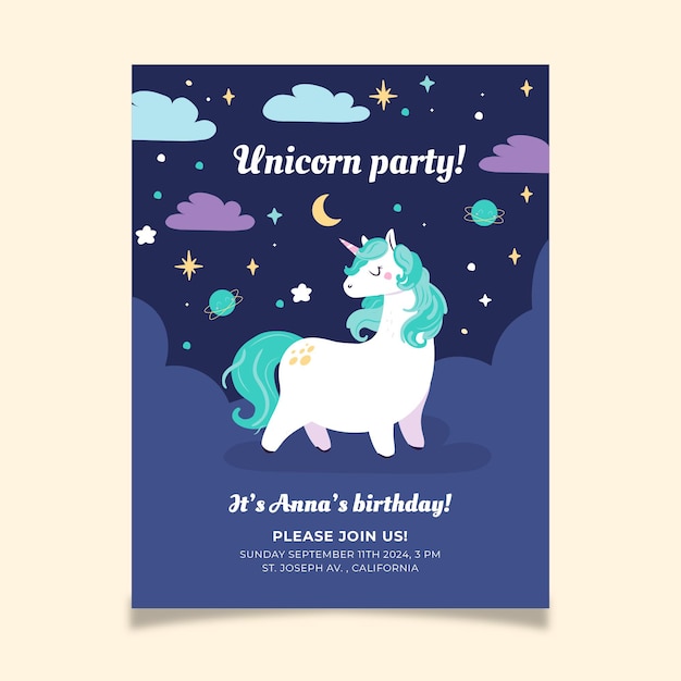 Modele D Invitation D Anniversaire Licorne Dessine A La Main Vecteur Premium Modele D Invitation D Anniversaire Licorne Dessine A La Main Vecteur Premium