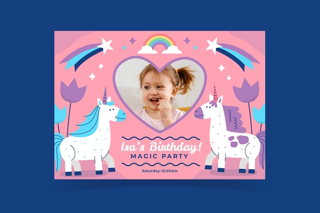 Modèle D'invitation D'anniversaire Licorne Plat Avec Photo