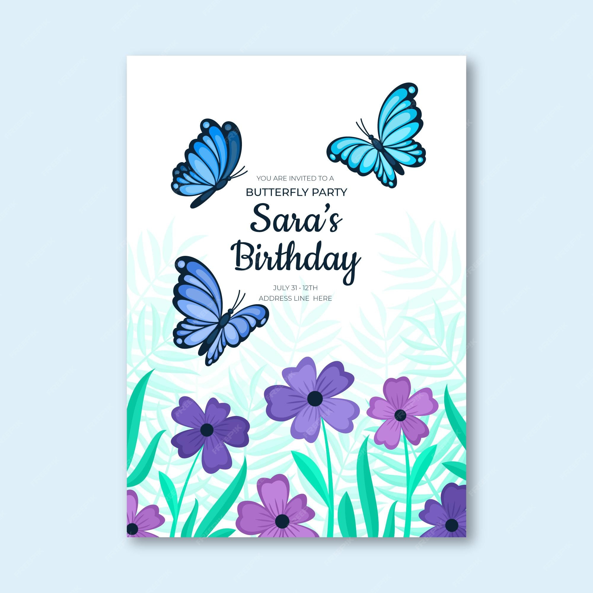 Carte Anniversaire Papillon Gratuite Imprimer Modèle D'invitation D'anniversaire Papillon Plat | Vecteur Gratuite