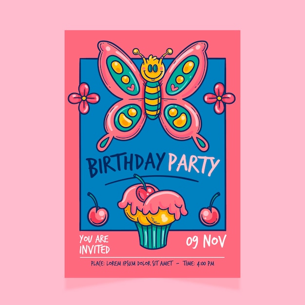 Modèle D'invitation D'anniversaire Pour Enfants Avec Papillon