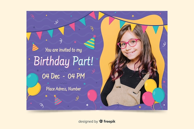 Modèle D'invitation D'anniversaire Pour Enfants Avec Photo