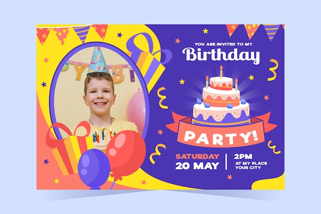 Modèle d'invitation d'anniversaire pour enfants avec photo