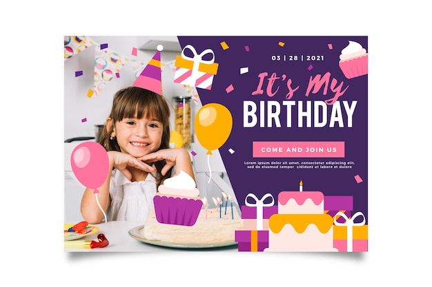 Vecteur gratuit modèle d'invitation d'anniversaire pour enfants