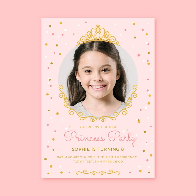 Modèle D'invitation D'anniversaire Princesse Dessiné à La Main Avec Photo