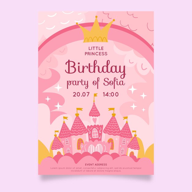 Modele D Invitation D Anniversaire Princesse Dessine A La Main Avec Photo Vecteur Gratuite