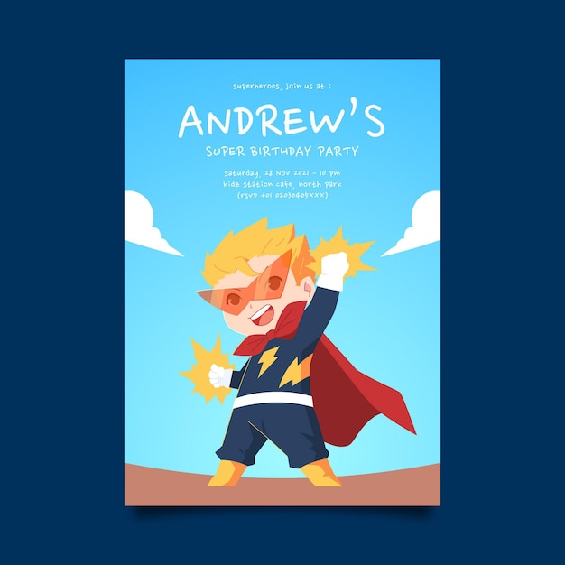 Modele D Invitation D Anniversaire De Super Heros Plat Vecteur Premium Modele D Invitation D Anniversaire De Super Heros Plat Vecteur Premium