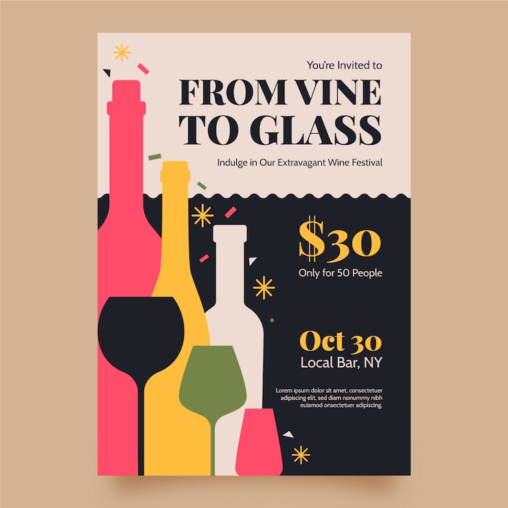 Vecteur gratuit modèle d'invitation au festival du vin