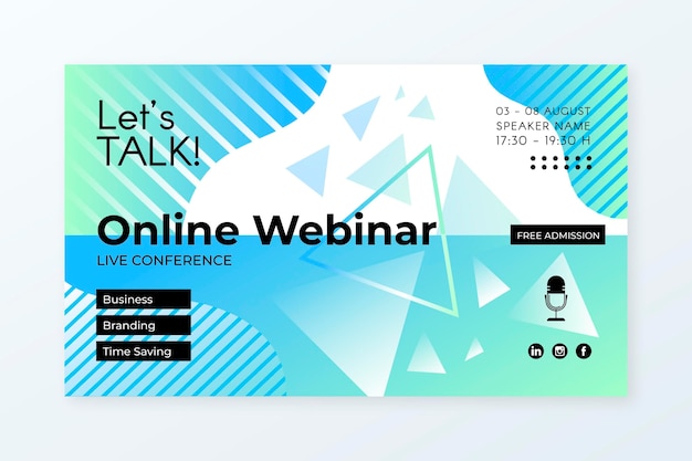 Vecteur gratuit modèle d'invitation de bannière de webinaire avec des formes abstraites