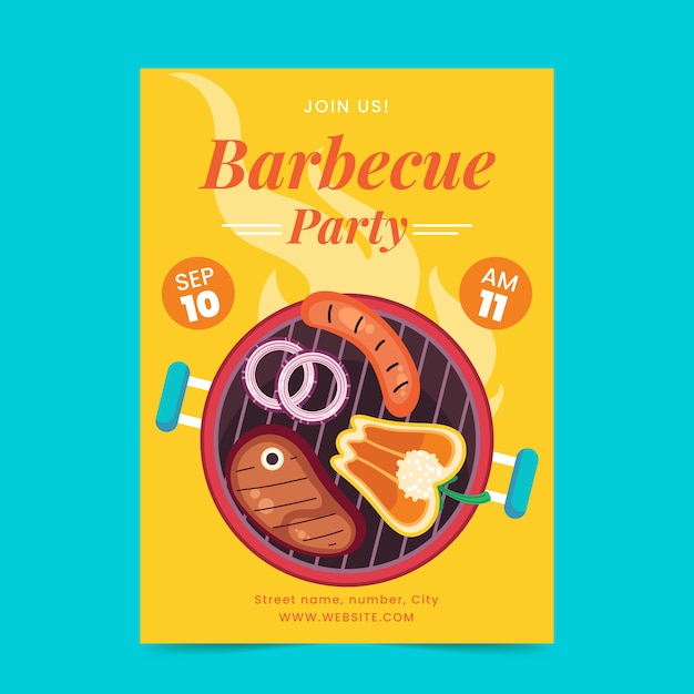 Modèle D'invitation De Barbecue D'été Plat Avec Grill Et Nourriture
