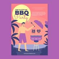Modèle d'invitation de barbecue d'été plat avec homme torse nu et grill
