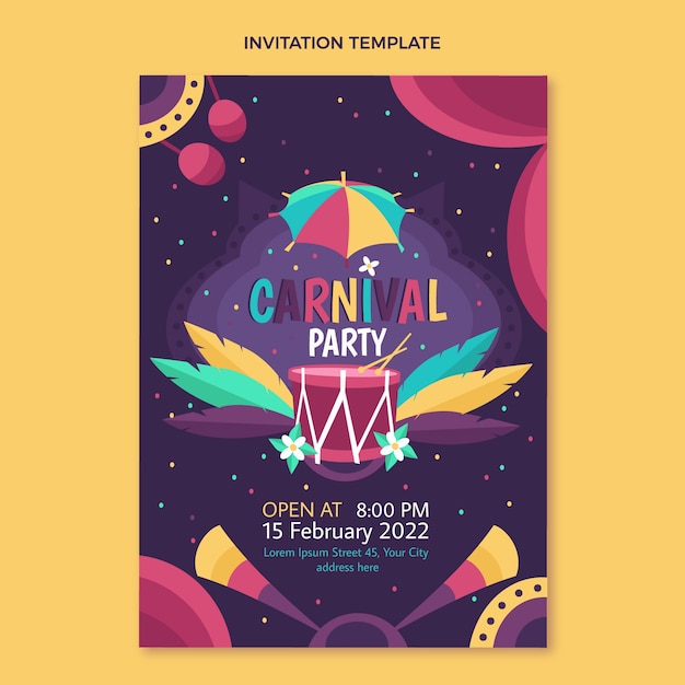 Modèle D'invitation De Carnaval Plat