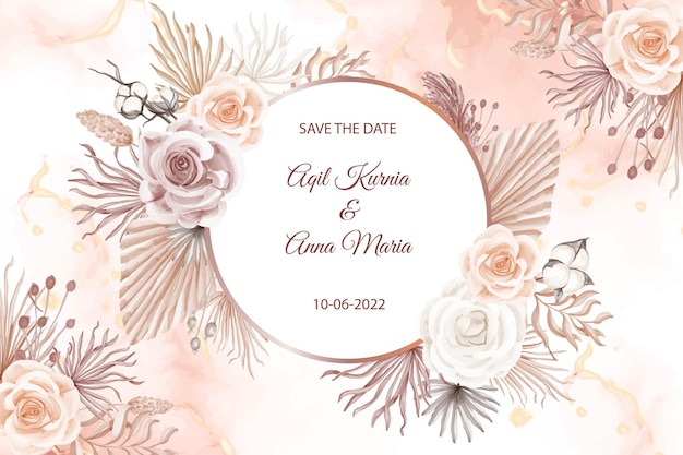 Modèle d'invitation de carte de mariage de style bohème rose moderne