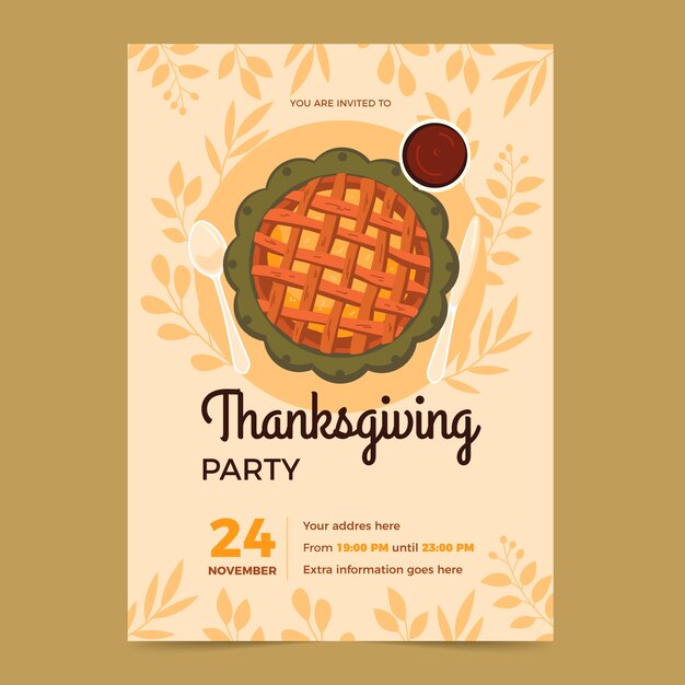 Vecteur gratuit modèle d'invitation de célébration de thanksgiving plat